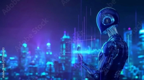 Fototapeta Artificial intelligence robot maintain a smart city