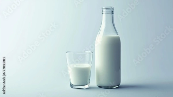 Fototapeta 一杯の牛乳と牛乳瓶1