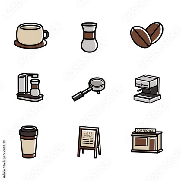 Fototapeta Vector icon set of Coffeshop fit for background,poster ,element bussines icon,website icon and more