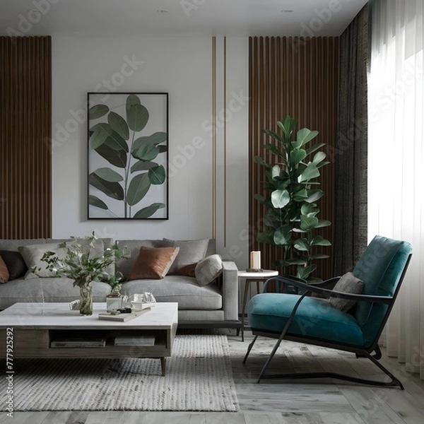 Fototapeta beautiful modern living room design by a architect in a house	