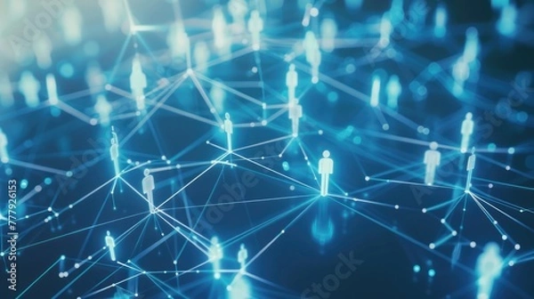 Obraz Abstract connection dots and lines on dark blue background. 3d rendering