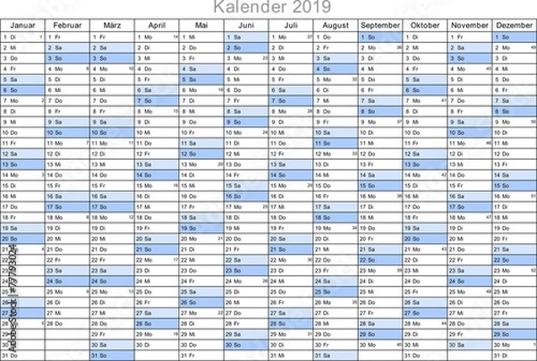 Obraz Kalender 2019 universal - ohne Feiertage