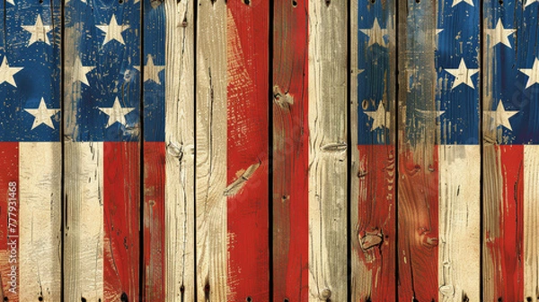 Obraz American flag painted on weathered wooden planks