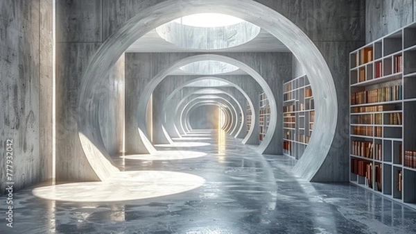Fototapeta Minimalist library, clean lines, focused learning environment
