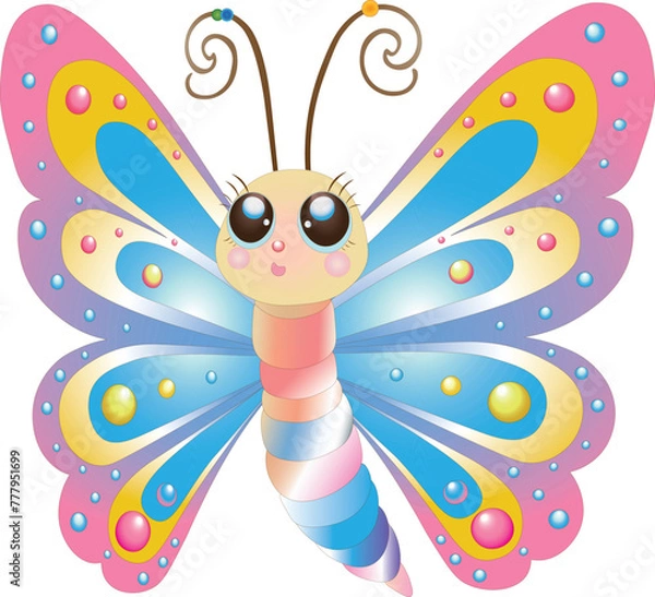 Fototapeta A vibrant, colorful butterfly in a cheerful, child-friendly vector illustration