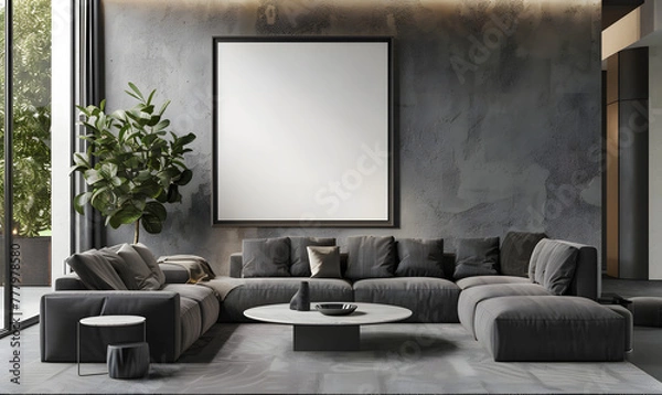 Obraz Mockup poster frame on the wall of living room, Generative AI 