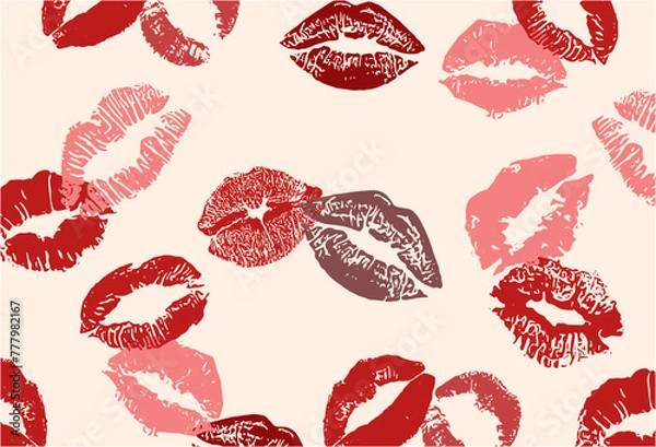 Obraz Vector seamless background kiss print, lips, valentine day