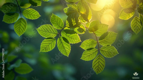 Obraz Spring background, green tree leaves on blurred background.