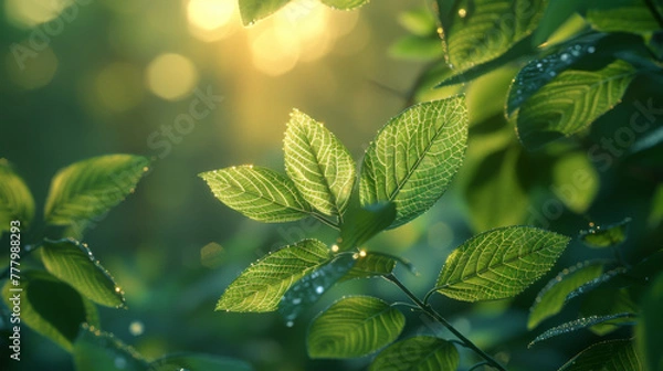 Obraz Spring background, green tree leaves on blurred background.