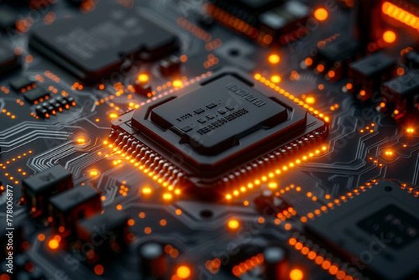 Fototapeta Macro Perspectives: Intricate Circuitry Patterns - Generative AI