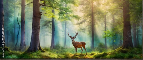 Fototapeta Photo real as Woodland Wonder An enchanting forest filled with watercolor wildlife. in nature and landscapes theme ,for advertisement and banner ,Full depth of field, high quality ,include copy space 