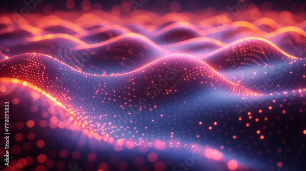 Fototapeta Wave of dots and weave lines. Abstract background. Network connection structure.