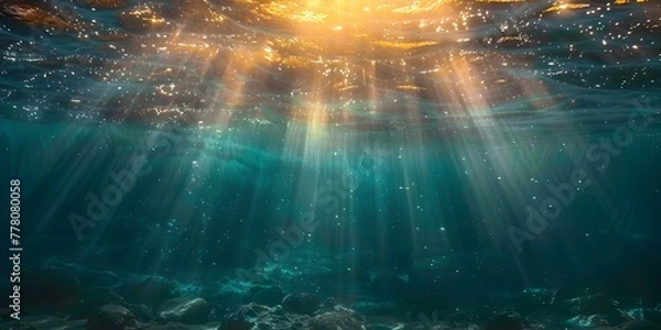 Fototapeta Sunbeams Piercing Through the Serene Ocean Depths Revealing a Mesmerizing Underwater World