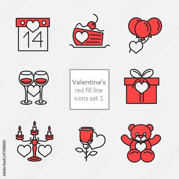 Fototapeta Valentine's_icons_illustrations_set1_ red_fill_line