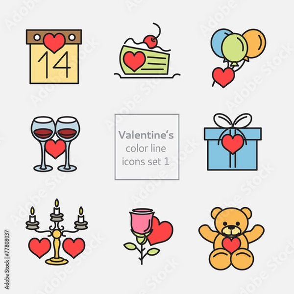 Fototapeta Valentines_icons_illustrations_set1_fill line