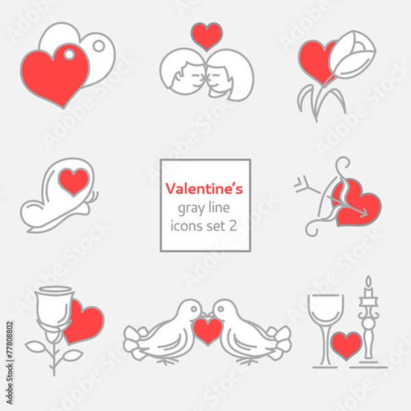Fototapeta Valentines_icons_illustrations_set2_ gray_red_line