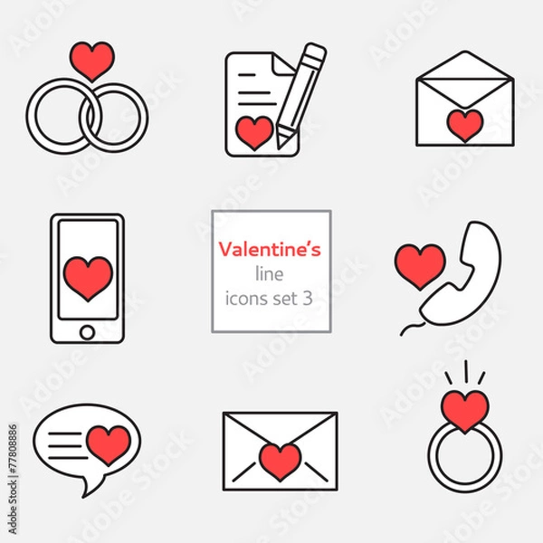 Fototapeta Valentine's_icons_illustrations_set3_ gray_red_line