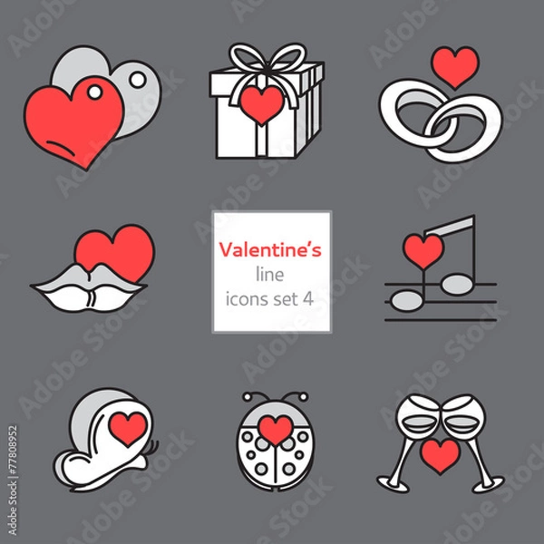 Fototapeta Valentine's_icons_illustrations_set4_ gray_red_line