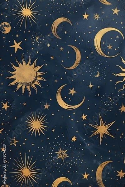 Fototapeta Moons and suns, in the style of hand drawn celestial illustrations