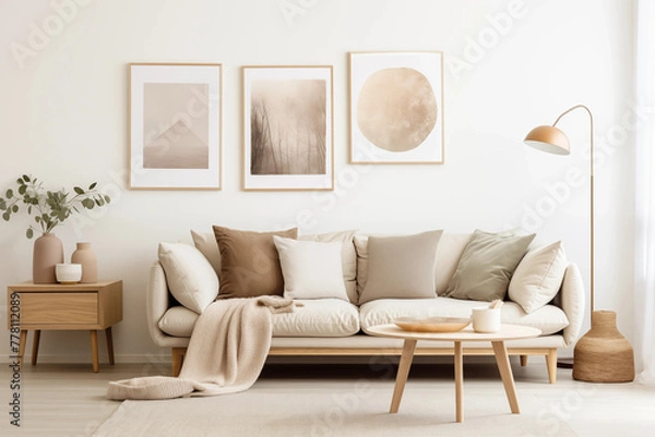 Fototapeta Warm and inviting living room with neutral colors natural textures and a minimalist aesthetic