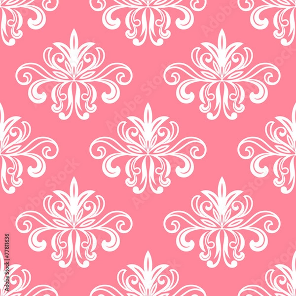 Fototapeta White on pink floral seamless pattern