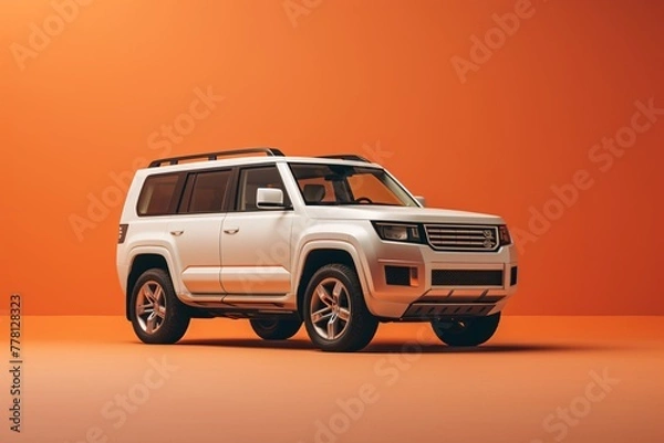 Obraz a white suv parked on a yellow background