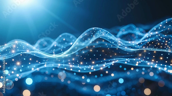 Fototapeta Geometric abstract background with connected line and dots,. AI generative