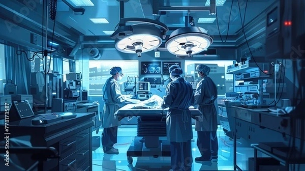 Fototapeta Precise heart surgery ongoing in a high-tech OR with skilled surgical team