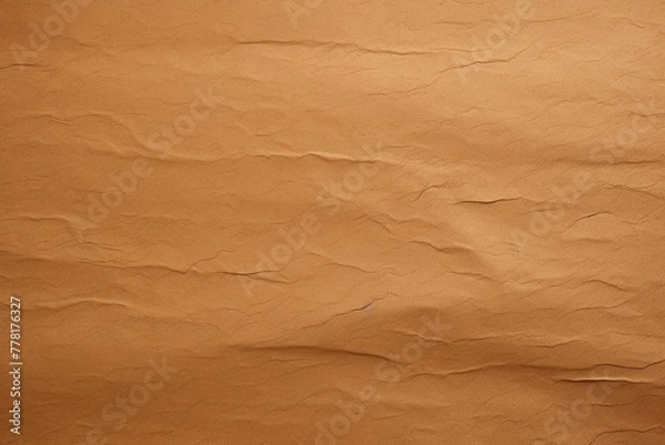 Fototapeta A close up texture of crumpled and creased brown paper surface background for design and wallpaper. Generative AI.