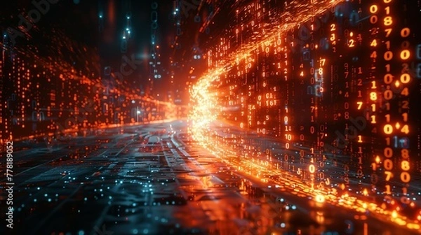 Obraz Digital binary data and streaming binary code background. Wallpaper of binary code concept pattern and big data structure.