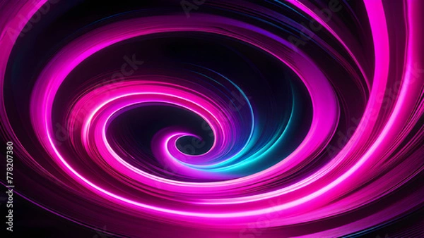 Obraz Dynamic Pink Neon Spirals: Mesmerizing Patterns on Black Background(Generative AI)
