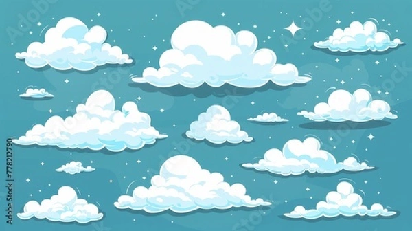 Fototapeta A playful collection of cartoon clouds in a flat design