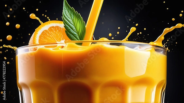 Obraz orange juice splash fresh on black background, close up