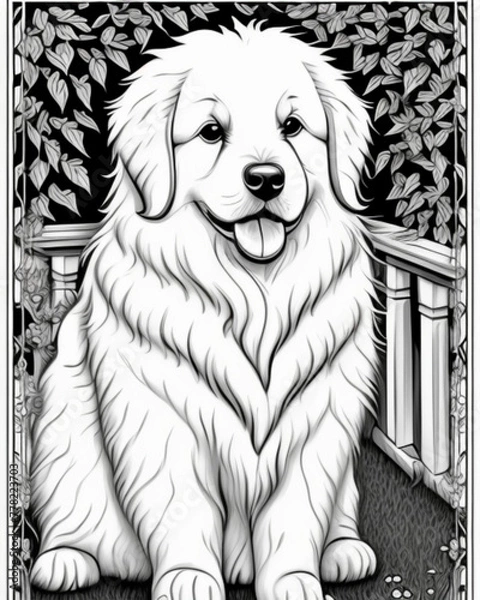 Obraz Dog sitting in the middle of the backyard