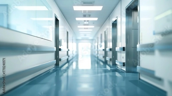 Fototapeta Generative AI : blur background of modern hospital ICU corridor interior, medical and healthcare concept