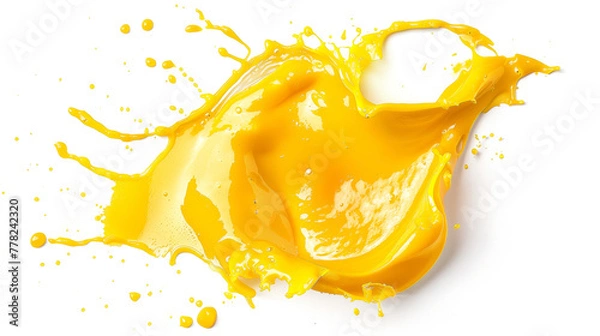 Fototapeta Top-View Ghee Splash, Vibrant Color and Texture, Isolated on White Background