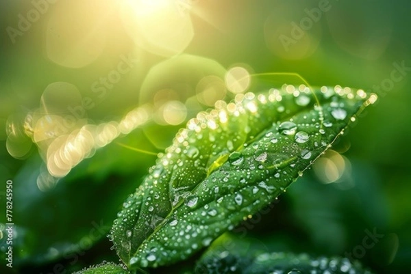 Obraz Green leaf with water drops