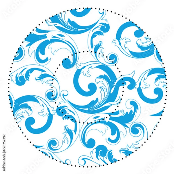 Fototapeta Round plate with blue elegant pattern