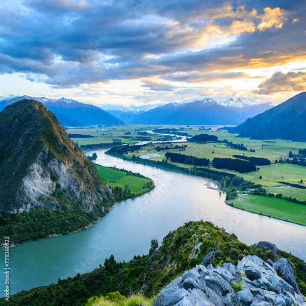 Obraz 시원하고 광활한 산과 강 풍경 이미지