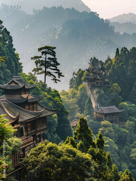 Fototapeta Mountain scenery in Sichuan, China,created with Generative AI tecnology.