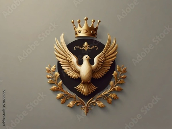 Fototapeta golden bird logo with golden crown. generative AI.