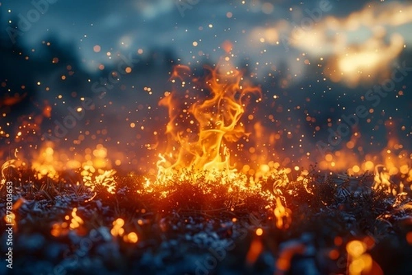 Obraz Close-up of vibrant fire sparks in the air