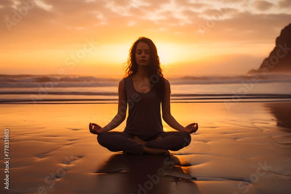 Fototapeta Meditation in nature, meditating in nature next to the ocean