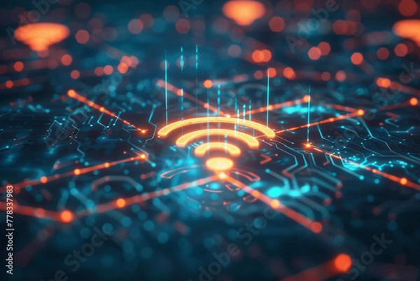 Fototapeta wifi icon in a digital grid