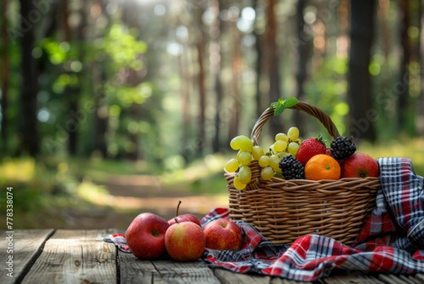 Obraz basket with apples and leaves