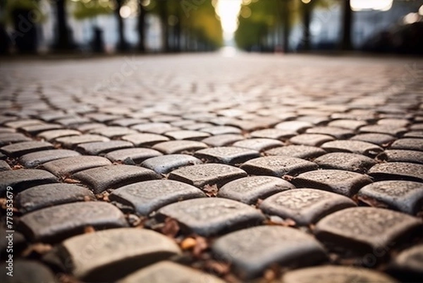 Obraz Cobblestone street, close-up view, paved road, urban texture.
