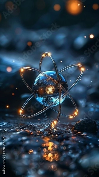 Obraz Picture an atom emitting a luminous, pearlwhite glow, its atomic structure a testament to the elegance of the natural world, no contrast