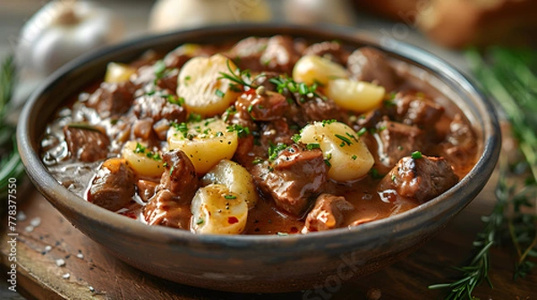Fototapeta Russian Beef Stroganoff on Decorated Table