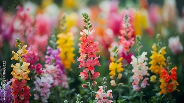 Obraz Colorful Snapdragons Field A Dynamic Documentary and Editorial Photography Perspective