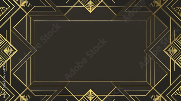 Fototapeta Golden geometric lines with an art deco style framework surrounding a black void for an elegant and stylish design